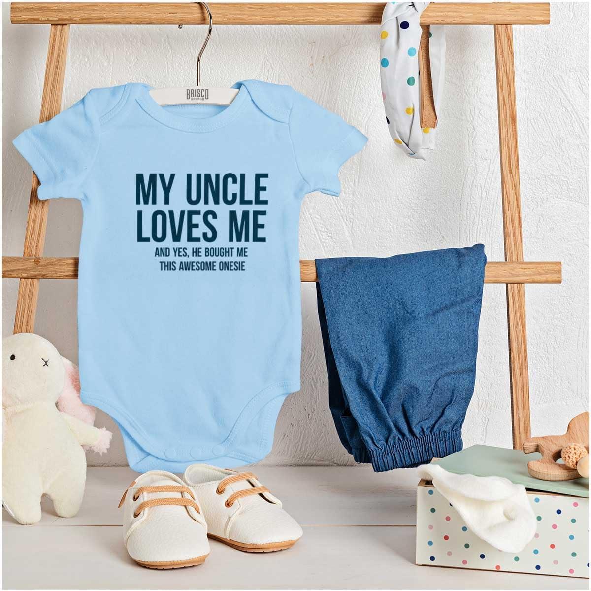 imageBrisco Brands Uncle Loves Me Bought This One Piece Baby Romper Boys or GirlsLight Blue