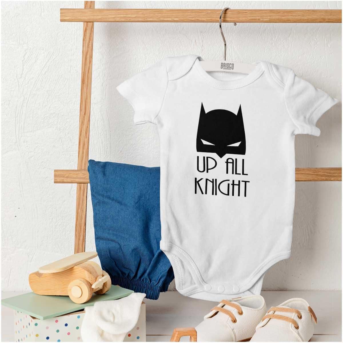 imageBrisco Brands Up All Night Superhero Baby Romper Boys or GirlsWhite