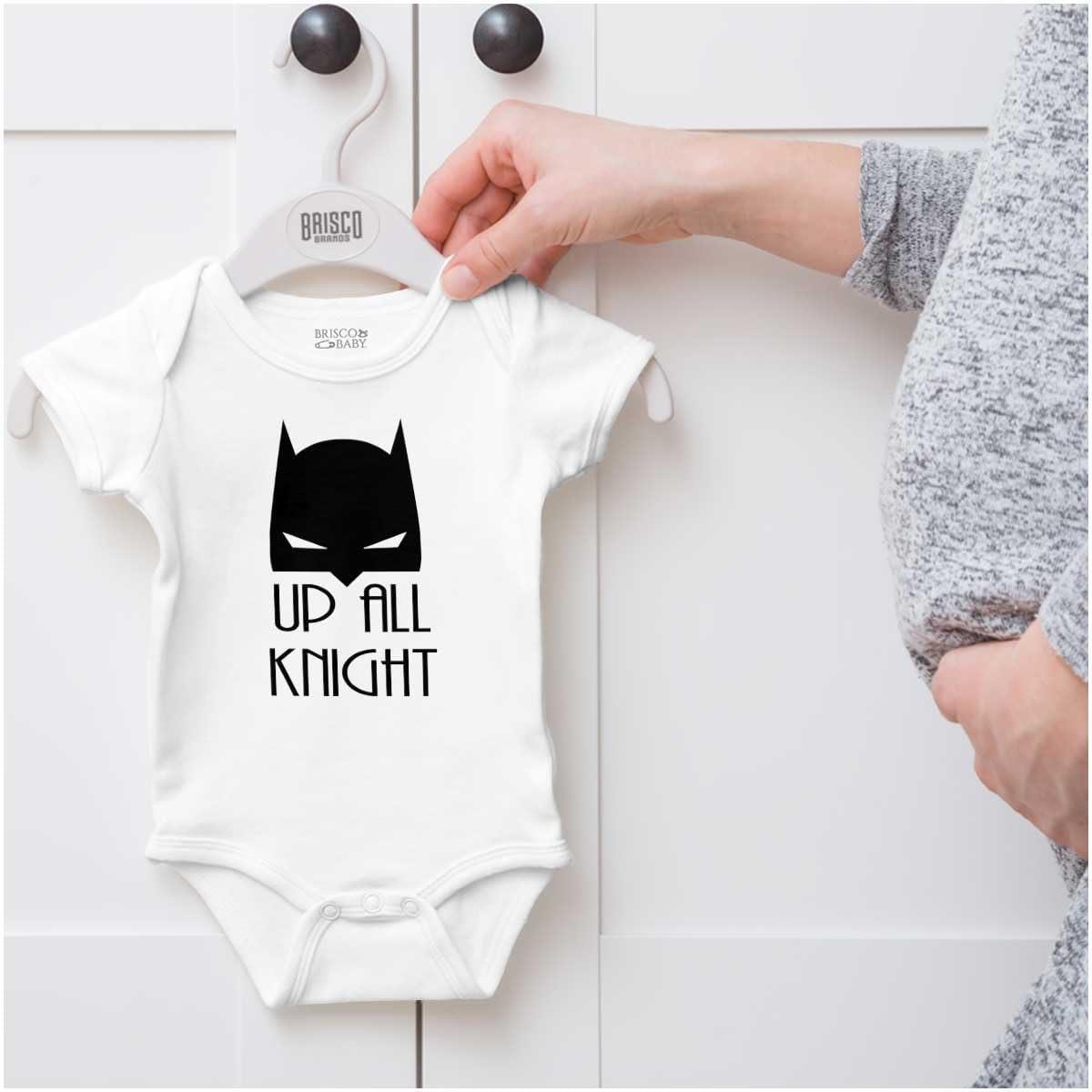 imageBrisco Brands Up All Night Superhero Baby Romper Boys or GirlsWhite