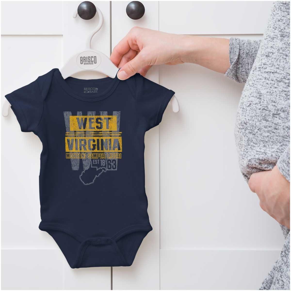imageBrisco Brands West Virginia Student Team Uniform Baby Romper Boys or GirlsNavy