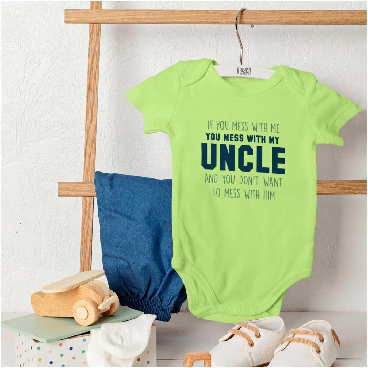 imageBrisco Brands You Mess With My Uncle Baby Romper Boys or GirlsKey Lime