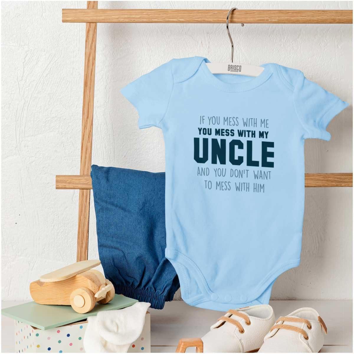 imageBrisco Brands You Mess With My Uncle Baby Romper Boys or GirlsLight Blue