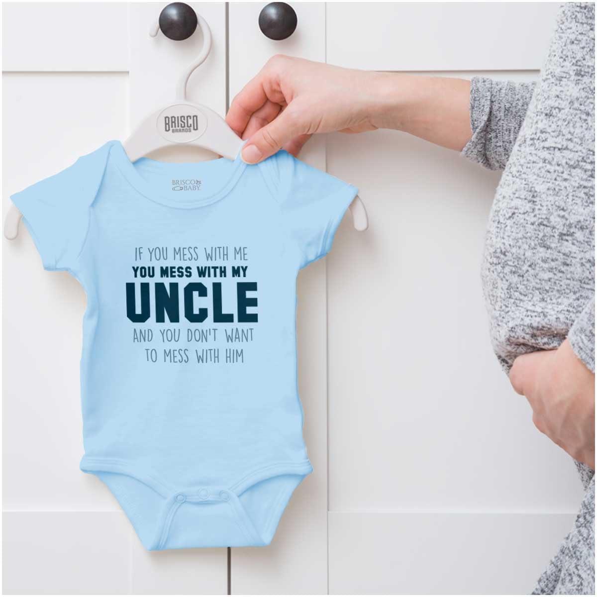 imageBrisco Brands You Mess With My Uncle Baby Romper Boys or GirlsLight Blue