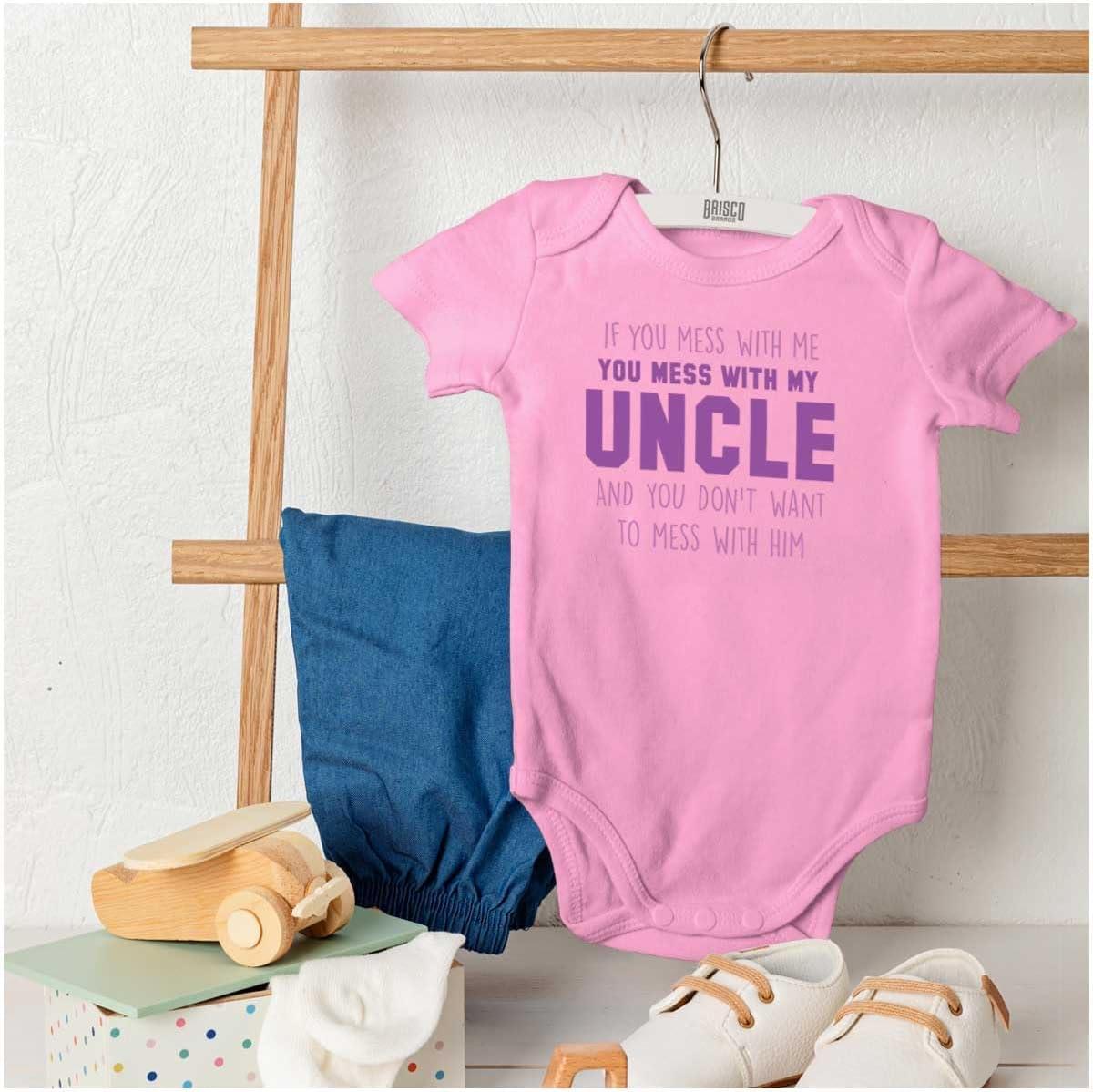 imageBrisco Brands You Mess With My Uncle Baby Romper Boys or GirlsPink