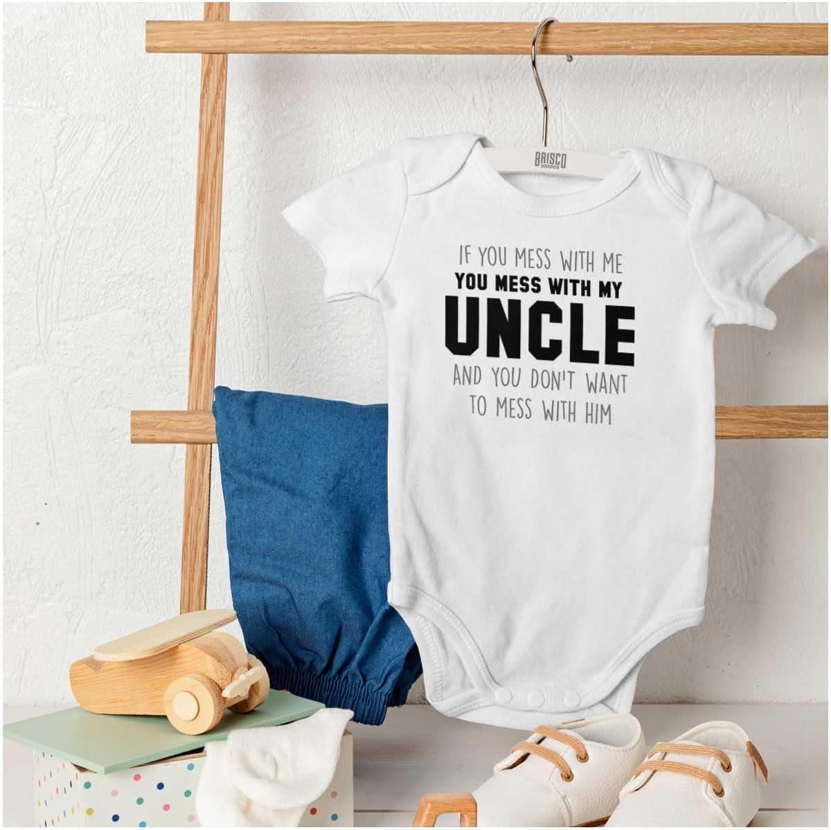 imageBrisco Brands You Mess With My Uncle Baby Romper Boys or GirlsWhite