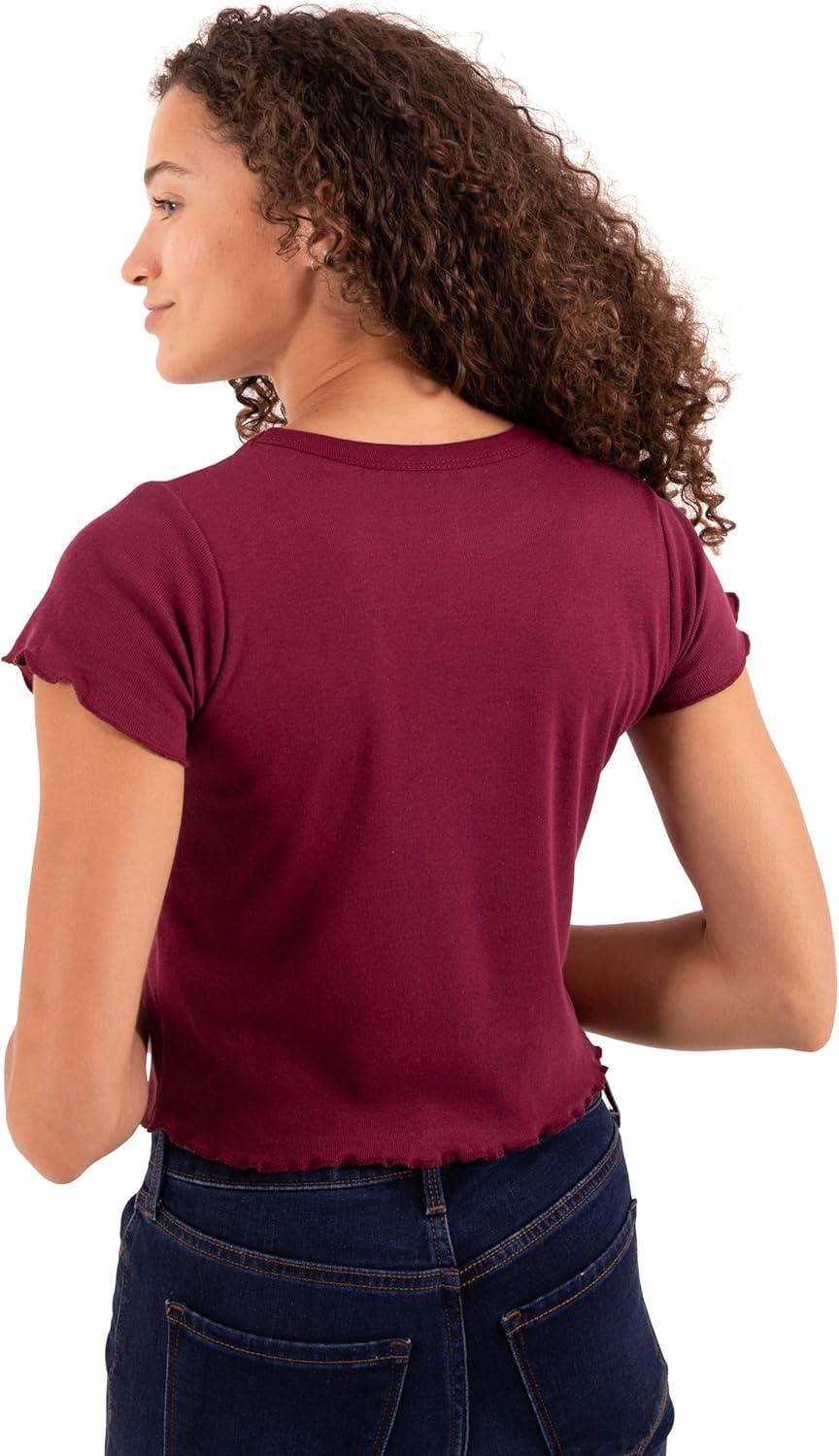 imageCountry Strong Cute Angels Wings Star Juniors Lettuce Trim Crop Top Womens Baby TeeBurgundy