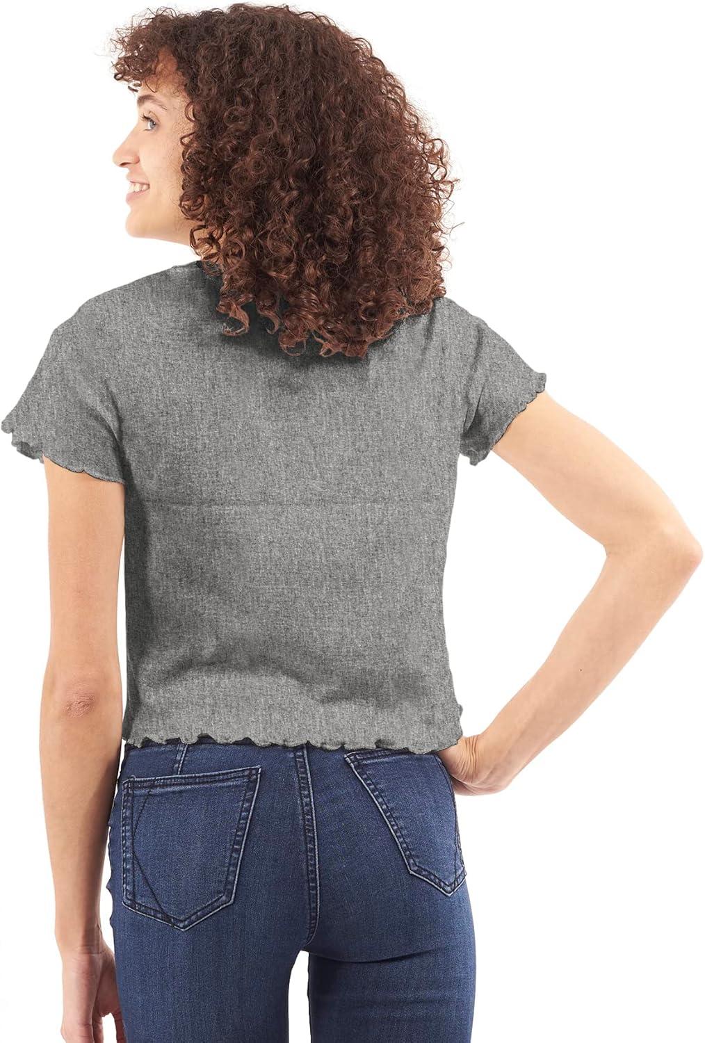 imageCute Spirit of America Angel Wings Juniors Lettuce Trim Crop Top Womens Baby TeeSport Grey