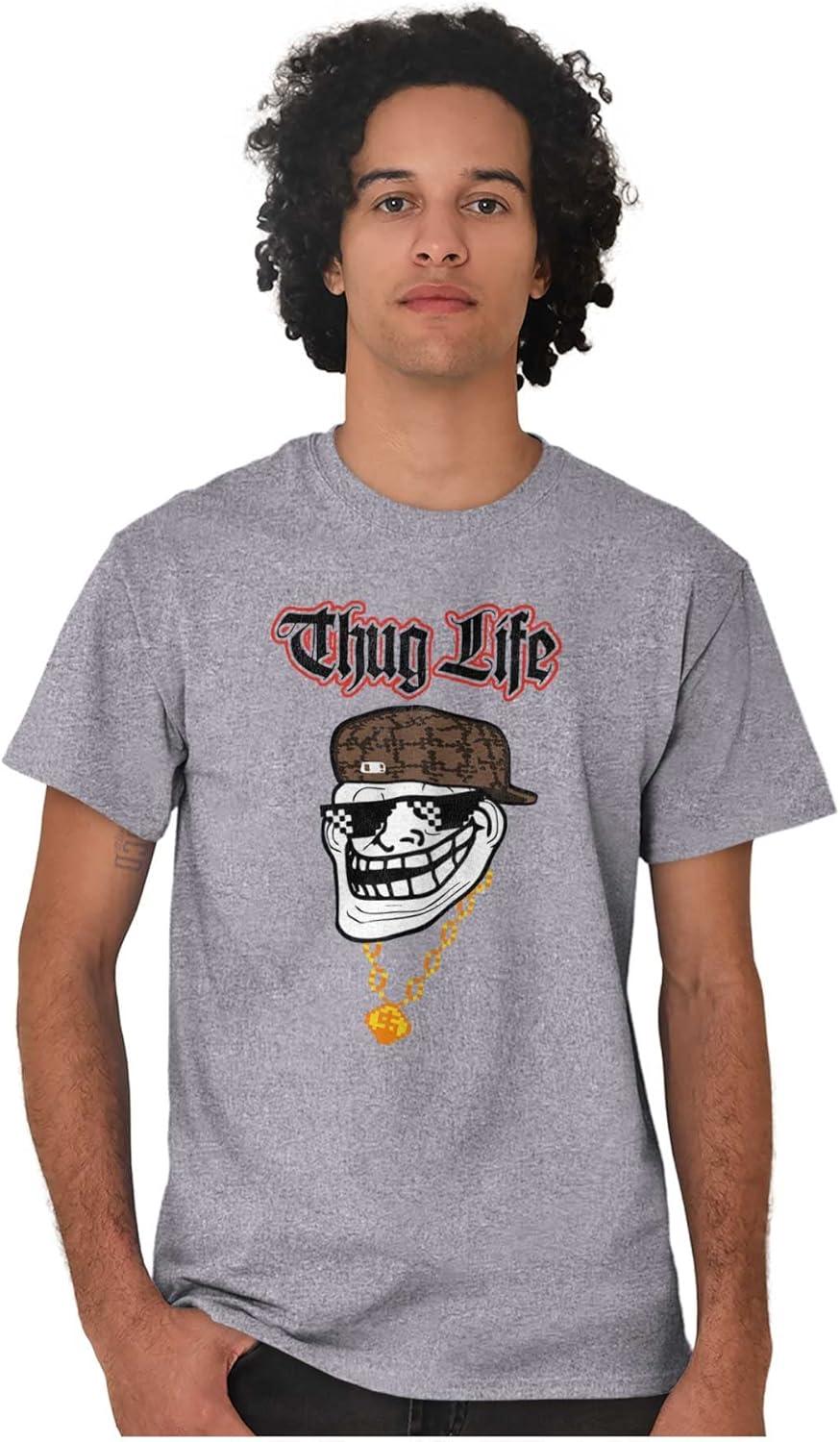 imageFunny Thug Life Troll Face Meme Graphic T Shirt Men or WomenSport Grey