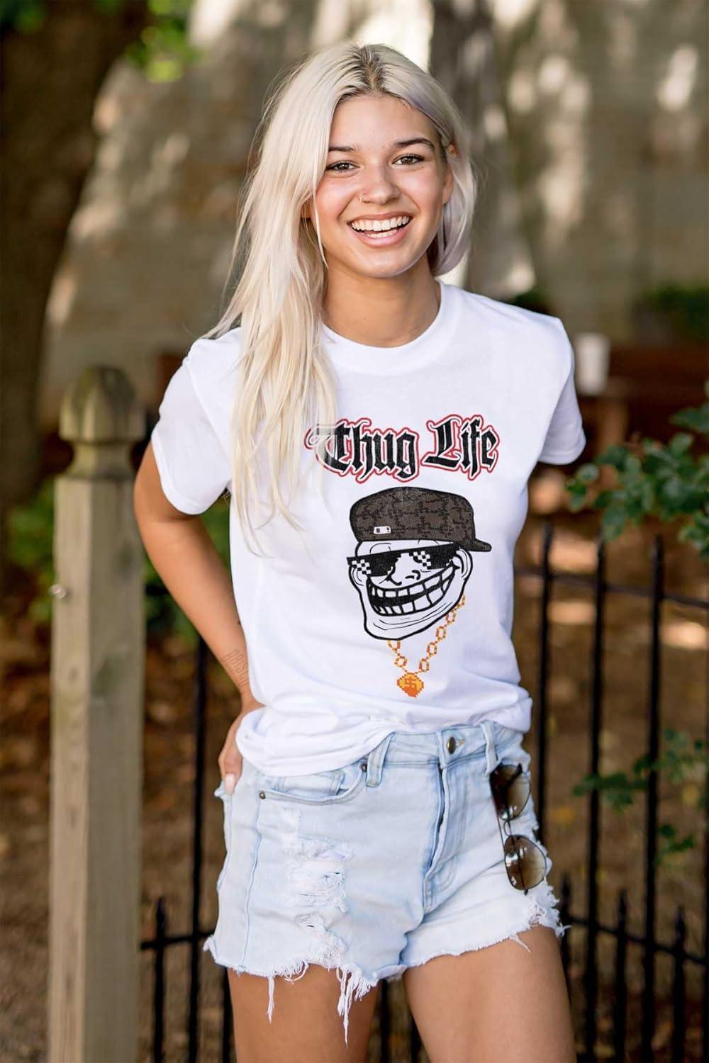 imageFunny Thug Life Troll Face Meme Graphic T Shirt Men or WomenWhite