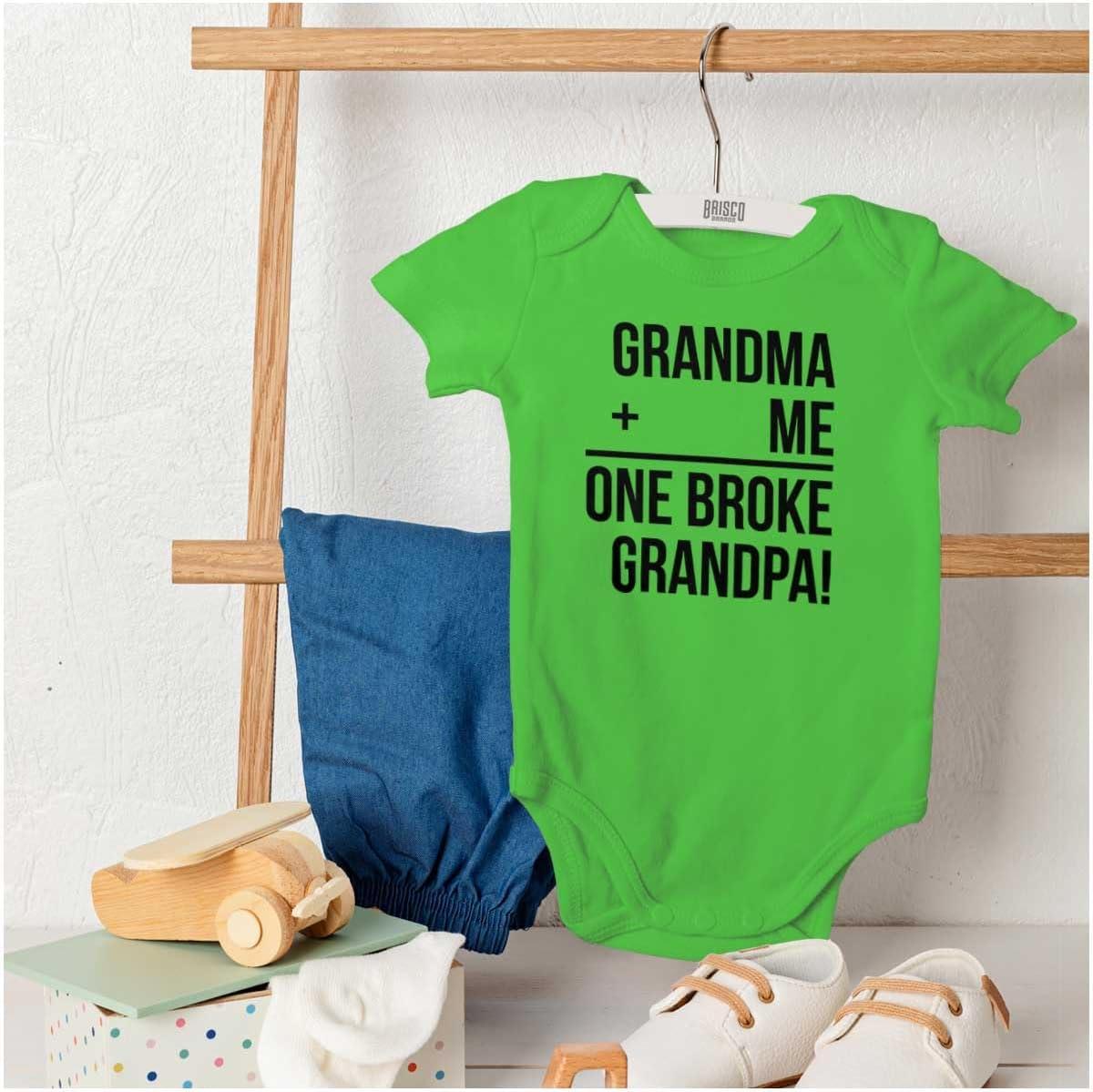 imageGrandma Plus Me Is One Broke Grandpa Baby Romper Boys or GirlsApple
