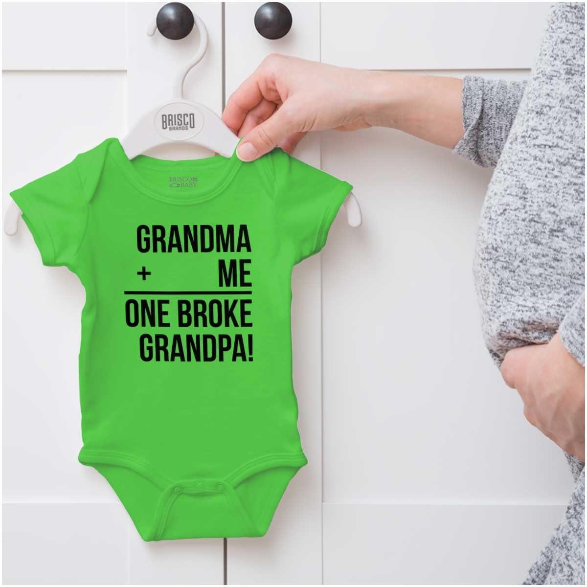 imageGrandma Plus Me Is One Broke Grandpa Baby Romper Boys or GirlsApple