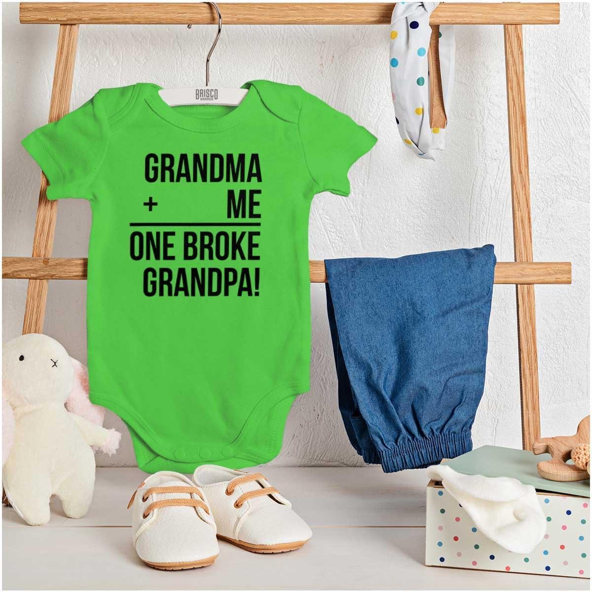 imageGrandma Plus Me Is One Broke Grandpa Baby Romper Boys or GirlsApple