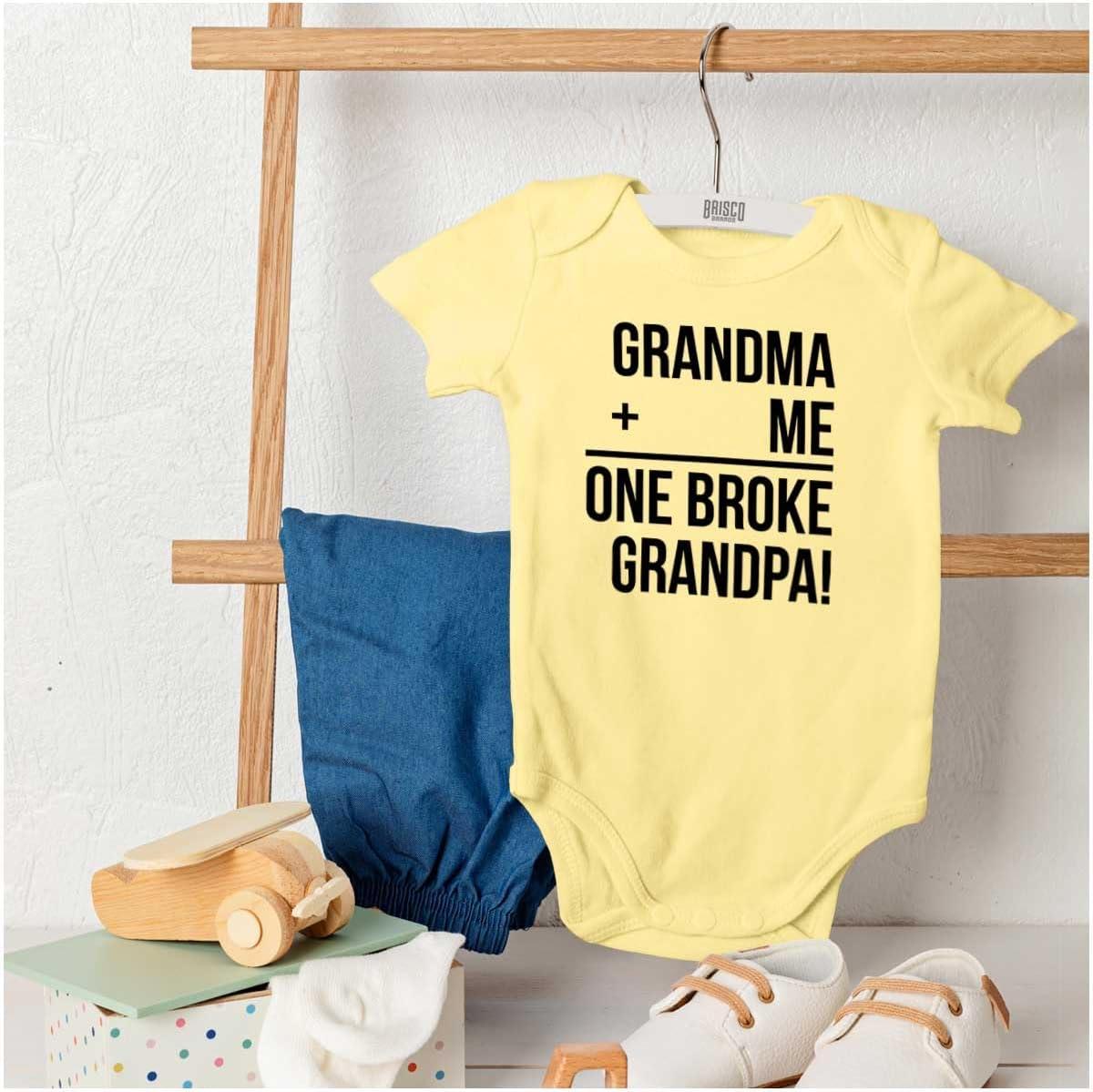 imageGrandma Plus Me Is One Broke Grandpa Baby Romper Boys or GirlsBanana