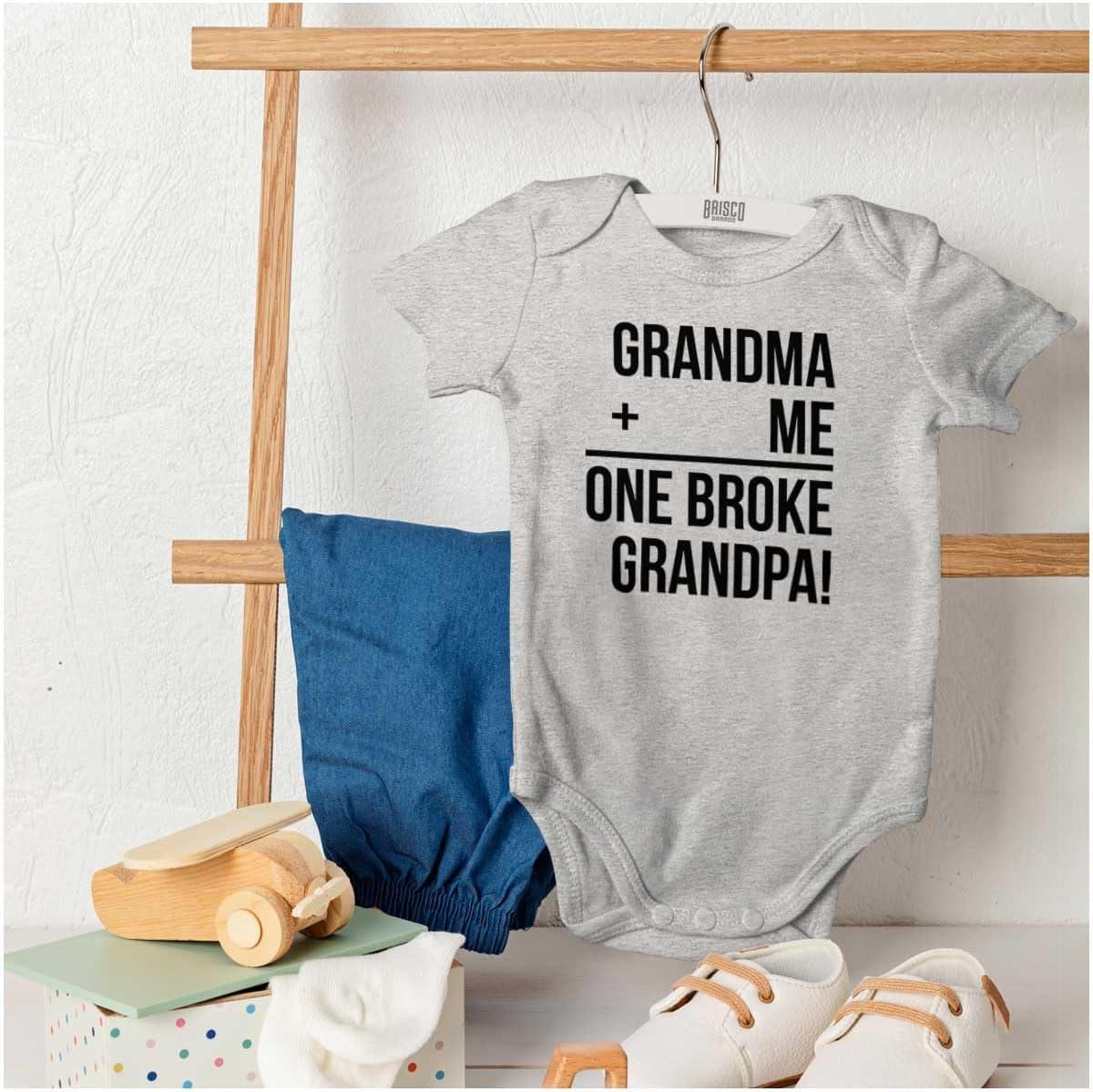 imageGrandma Plus Me Is One Broke Grandpa Baby Romper Boys or GirlsHeather