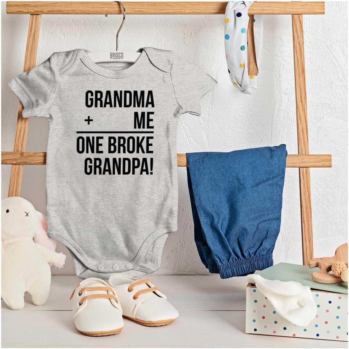 imageGrandma Plus Me Is One Broke Grandpa Baby Romper Boys or GirlsHeather
