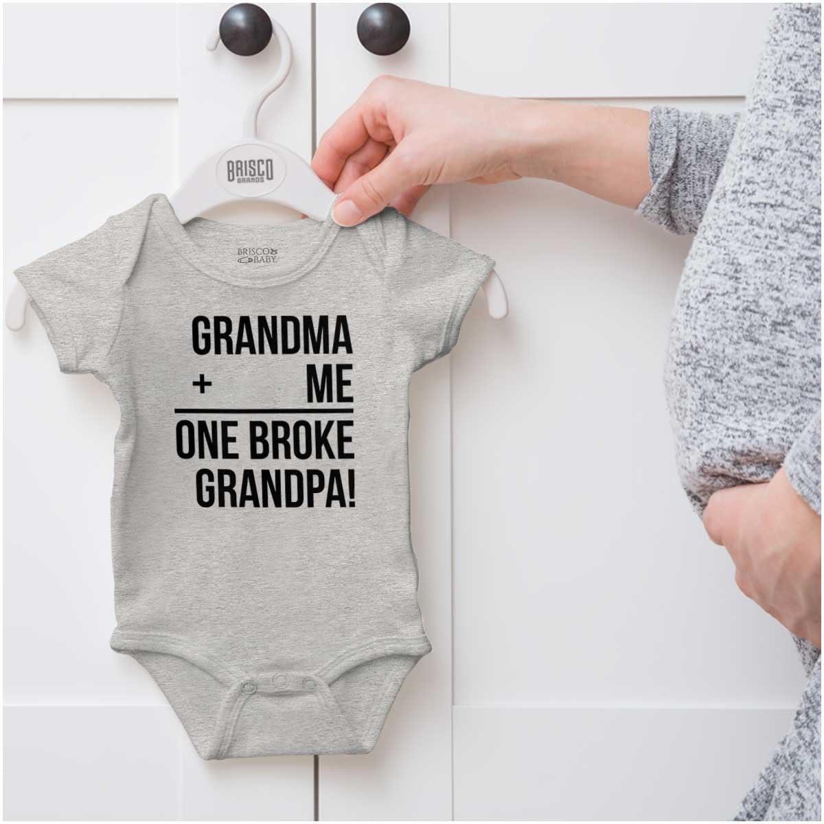 imageGrandma Plus Me Is One Broke Grandpa Baby Romper Boys or GirlsHeather