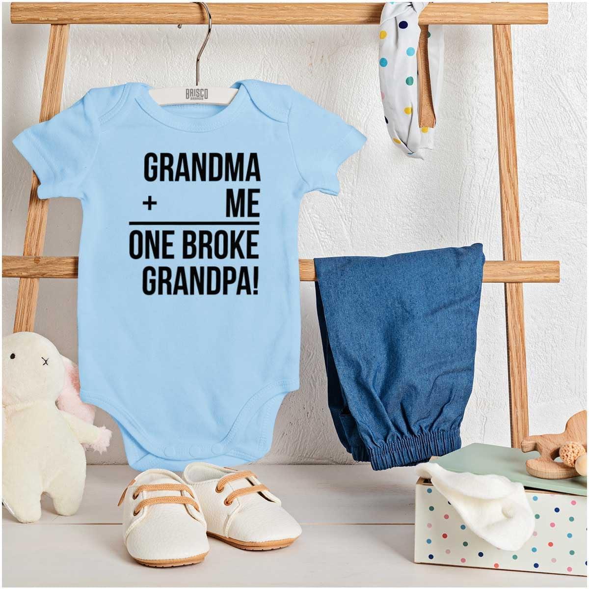 imageGrandma Plus Me Is One Broke Grandpa Baby Romper Boys or GirlsLight Blue