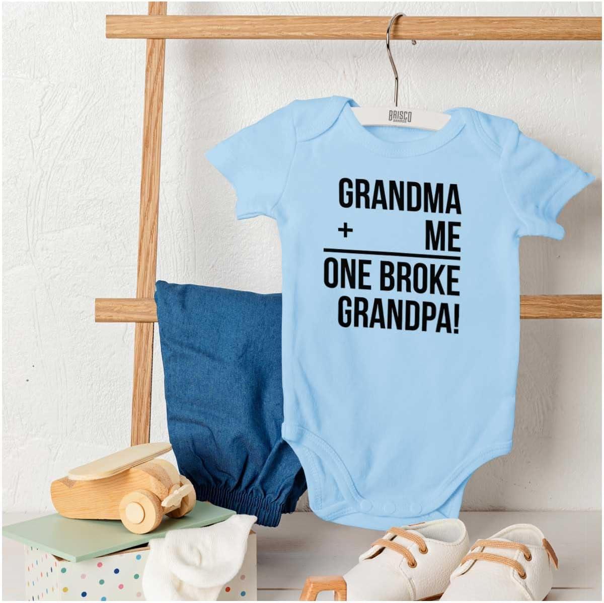 imageGrandma Plus Me Is One Broke Grandpa Baby Romper Boys or GirlsLight Blue
