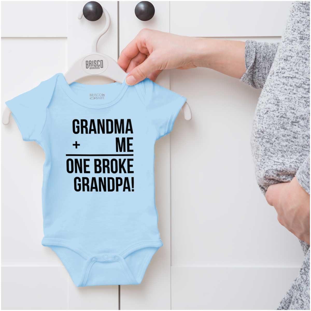 imageGrandma Plus Me Is One Broke Grandpa Baby Romper Boys or GirlsLight Blue