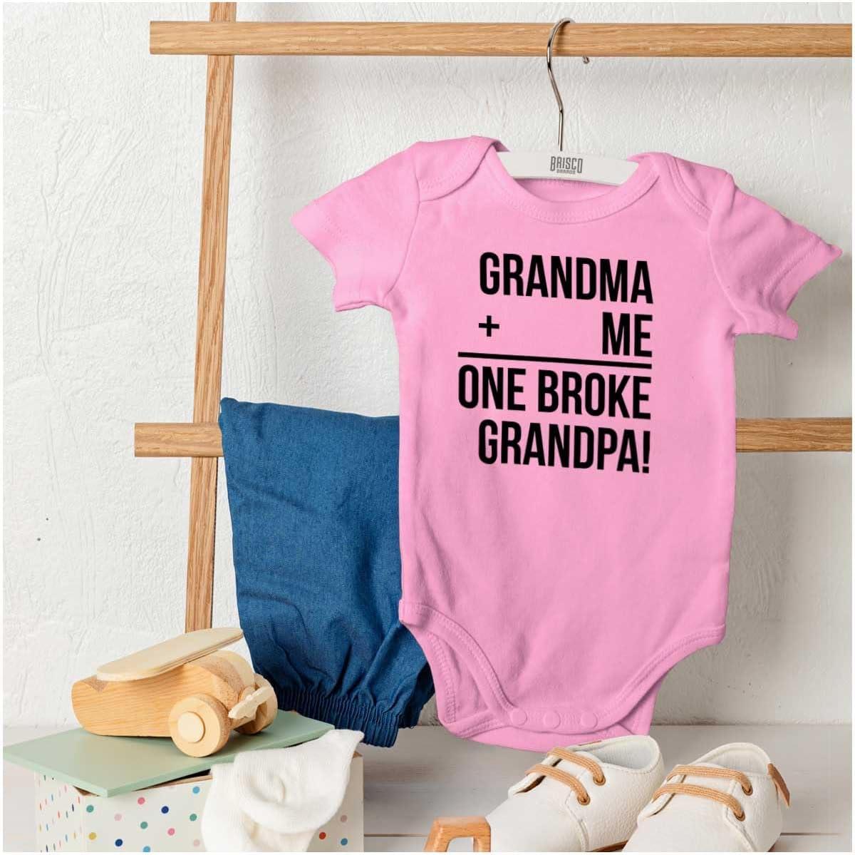 imageGrandma Plus Me Is One Broke Grandpa Baby Romper Boys or GirlsPink
