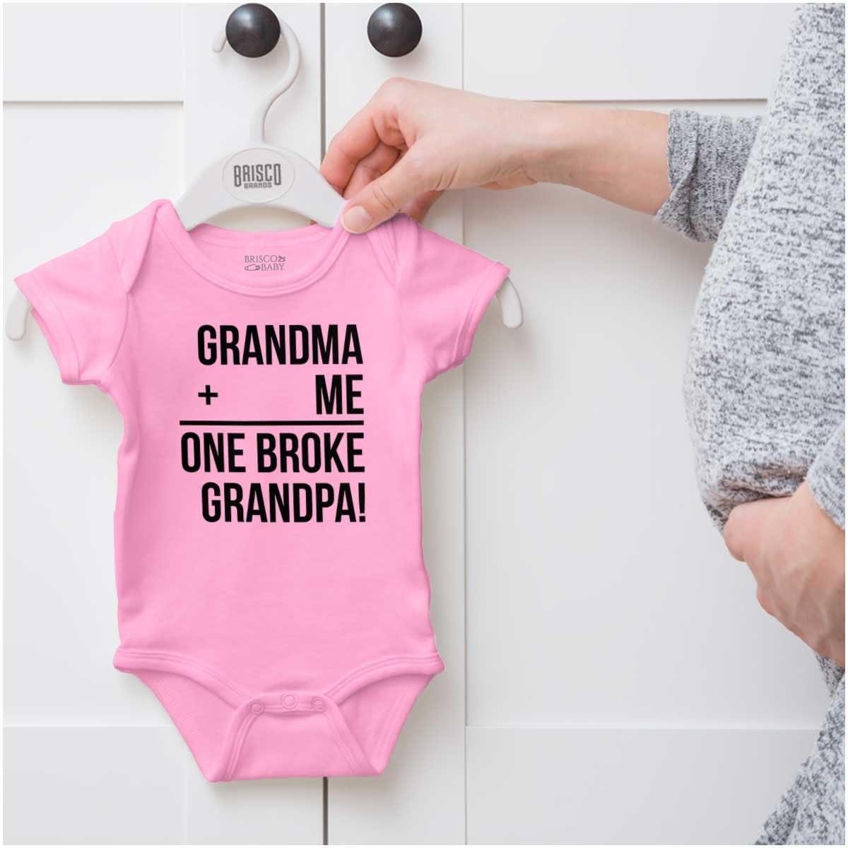 imageGrandma Plus Me Is One Broke Grandpa Baby Romper Boys or GirlsPink