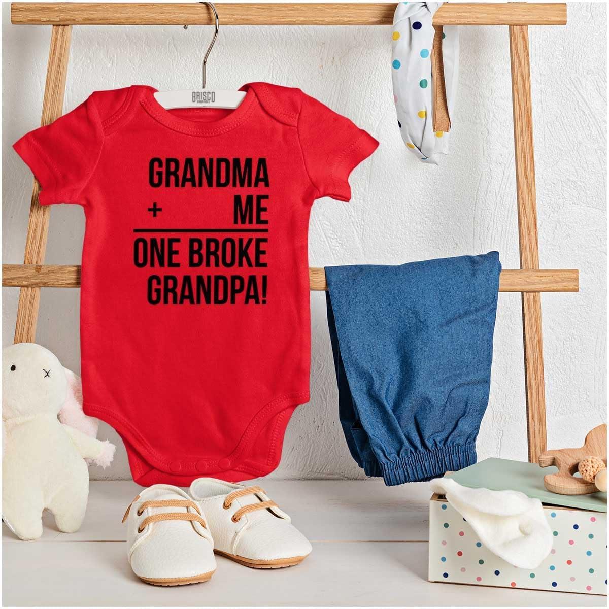 imageGrandma Plus Me Is One Broke Grandpa Baby Romper Boys or GirlsRed