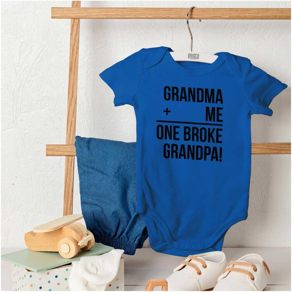imageGrandma Plus Me Is One Broke Grandpa Baby Romper Boys or GirlsRoyal