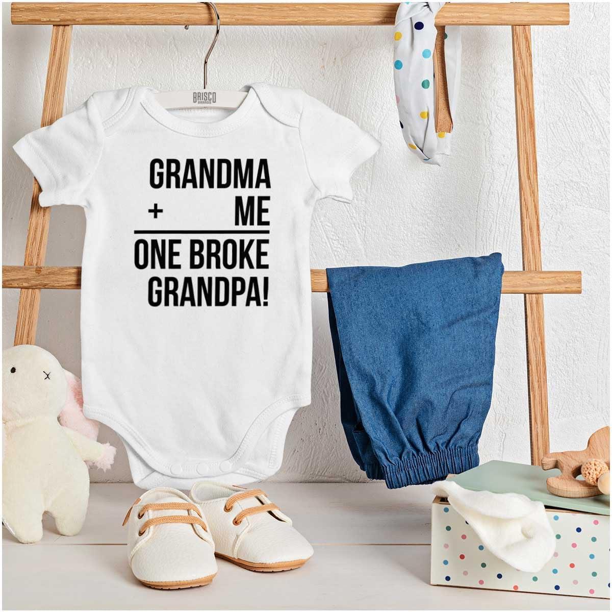 imageGrandma Plus Me Is One Broke Grandpa Baby Romper Boys or GirlsWhite