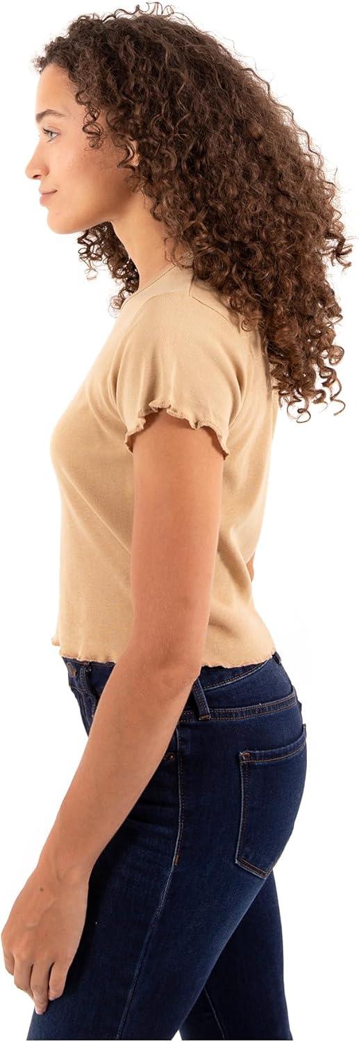 imageNatural Hair Melanin Queen Cute Afro Juniors Lettuce Trim Crop Top Womens Baby TeeOatmeal