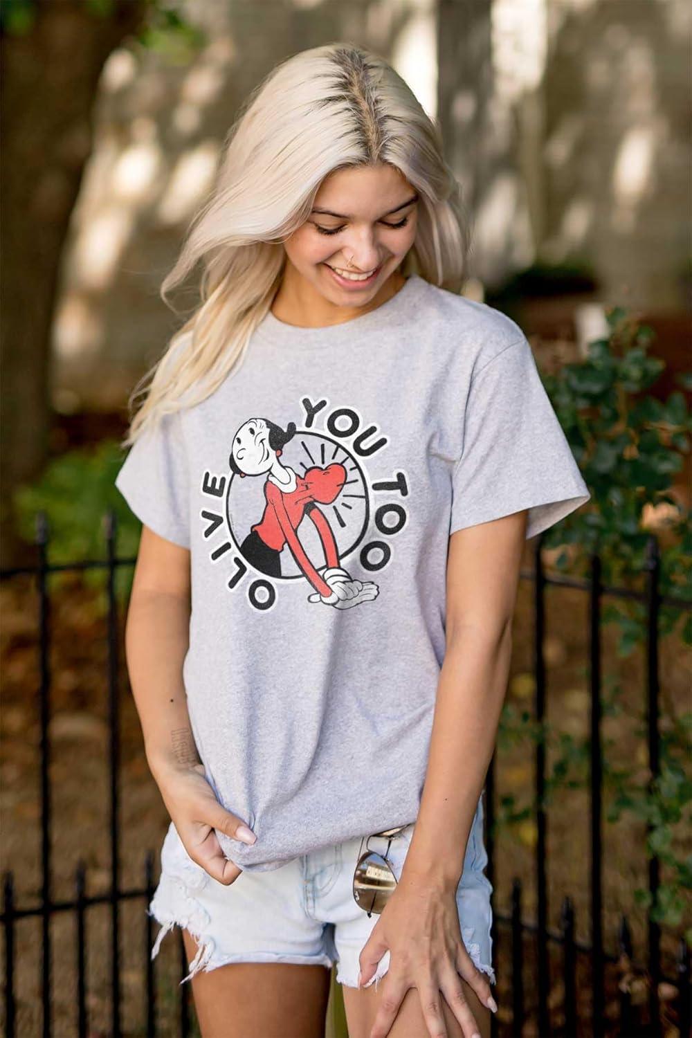 imagePopeye Olive OYL You Too Cute Funny Womens Graphic T Shirt TeesSport Grey