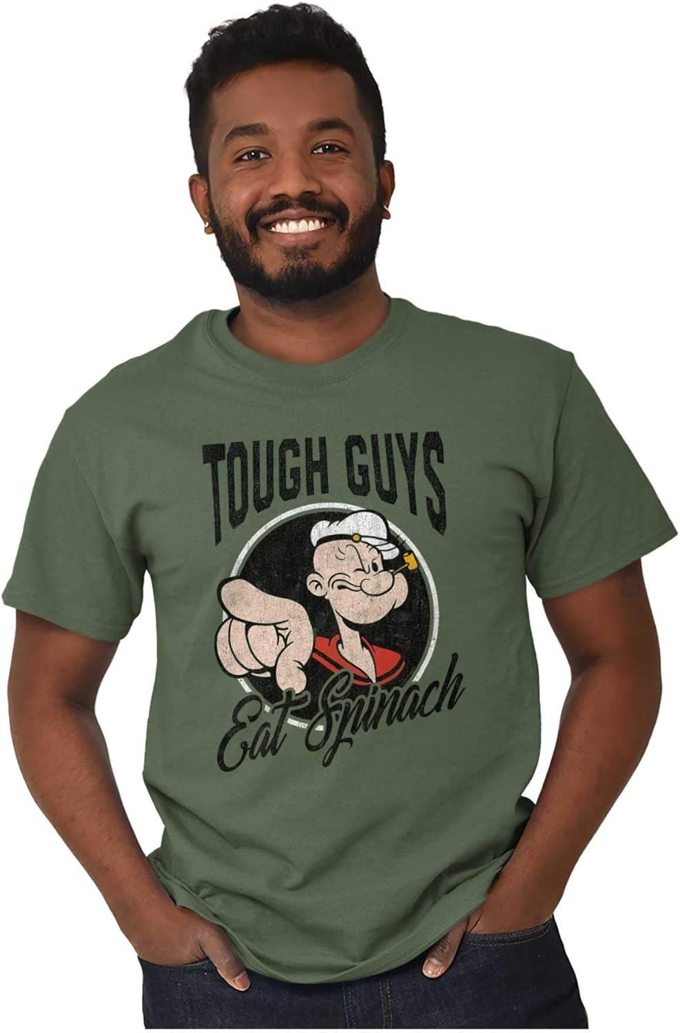 imagePopeye Tough Guys Eat Spinach Funny Mens Graphic T Shirt TeesMilitary Green