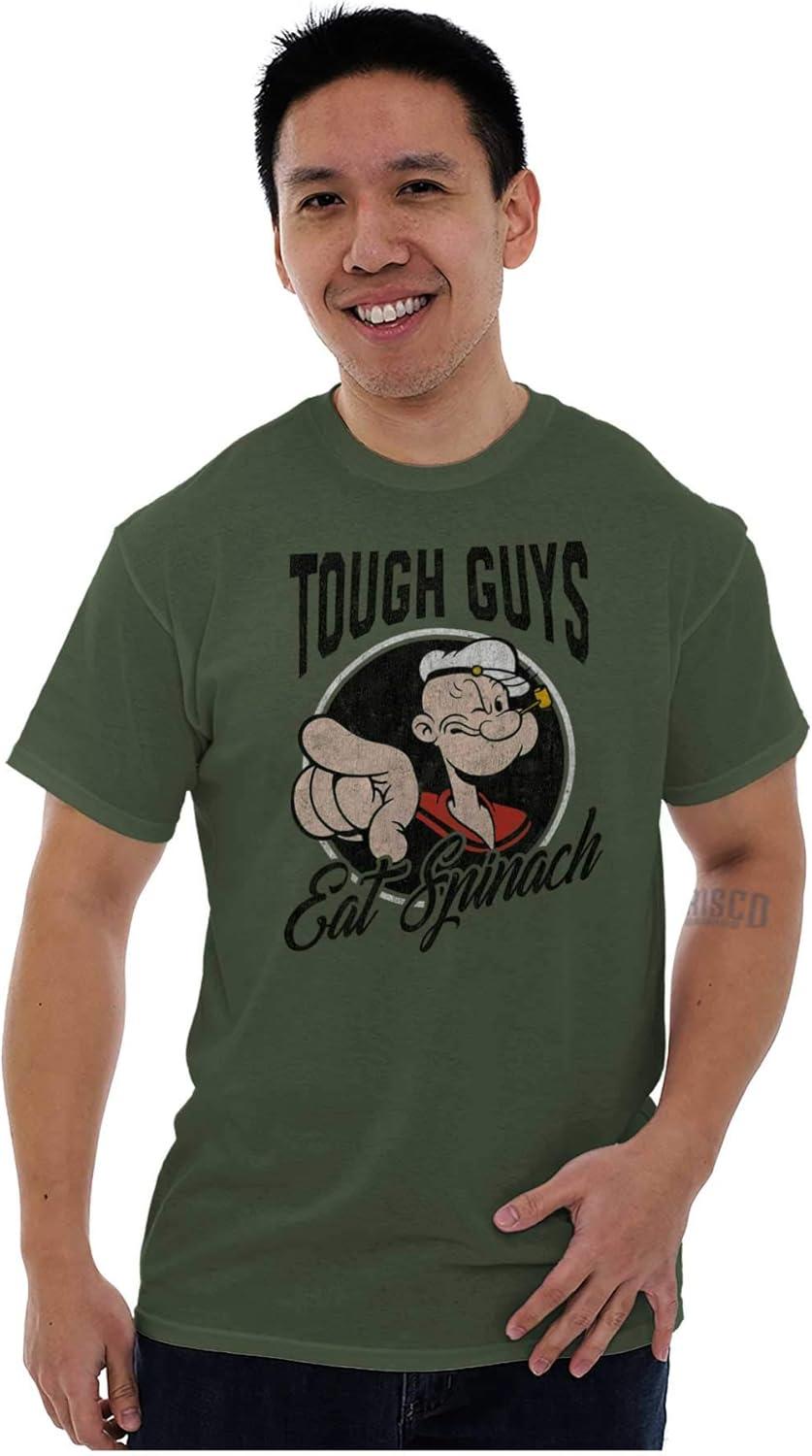 imagePopeye Tough Guys Eat Spinach Funny Mens Graphic T Shirt TeesMilitary Green