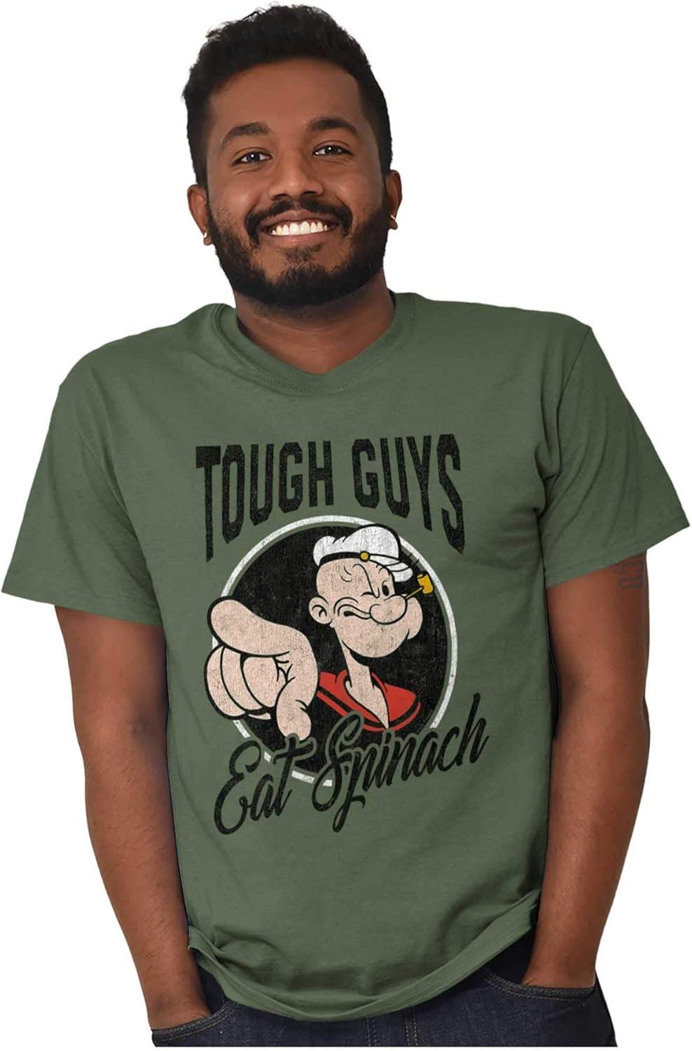 imagePopeye Tough Guys Eat Spinach Funny Mens Graphic T Shirt TeesMilitary Green