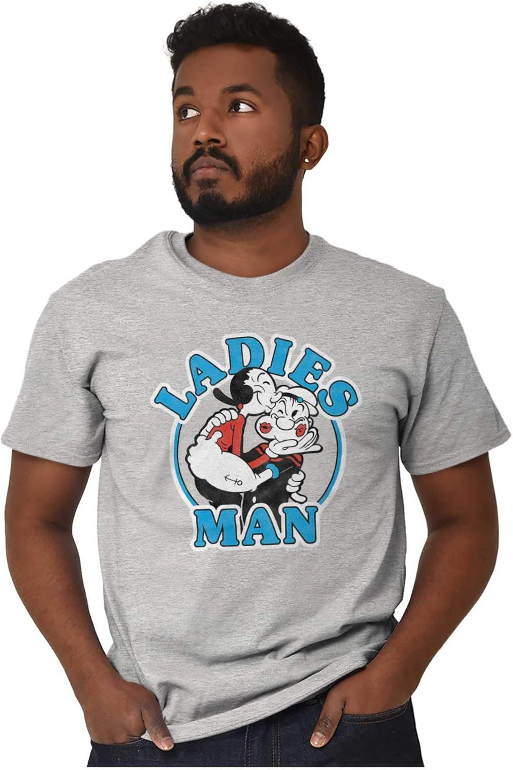 imagePopeye and Olive OYL Ladies Man Funny Mens Graphic T Shirt TeesSport Grey
