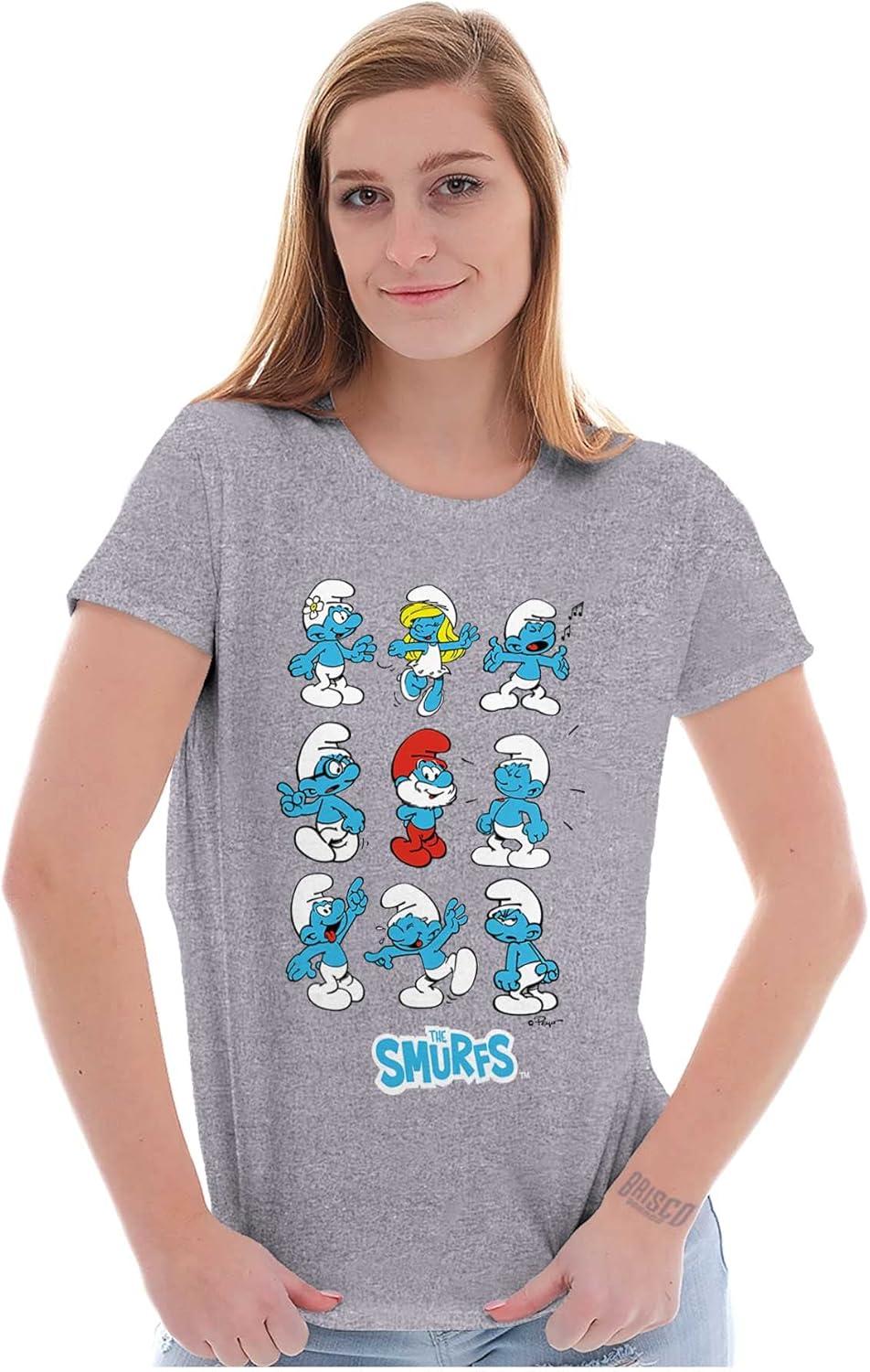imageSmurfs Squad Papa Smurfette Cartoon Womens Slim Fit Graphic TeeSport Grey