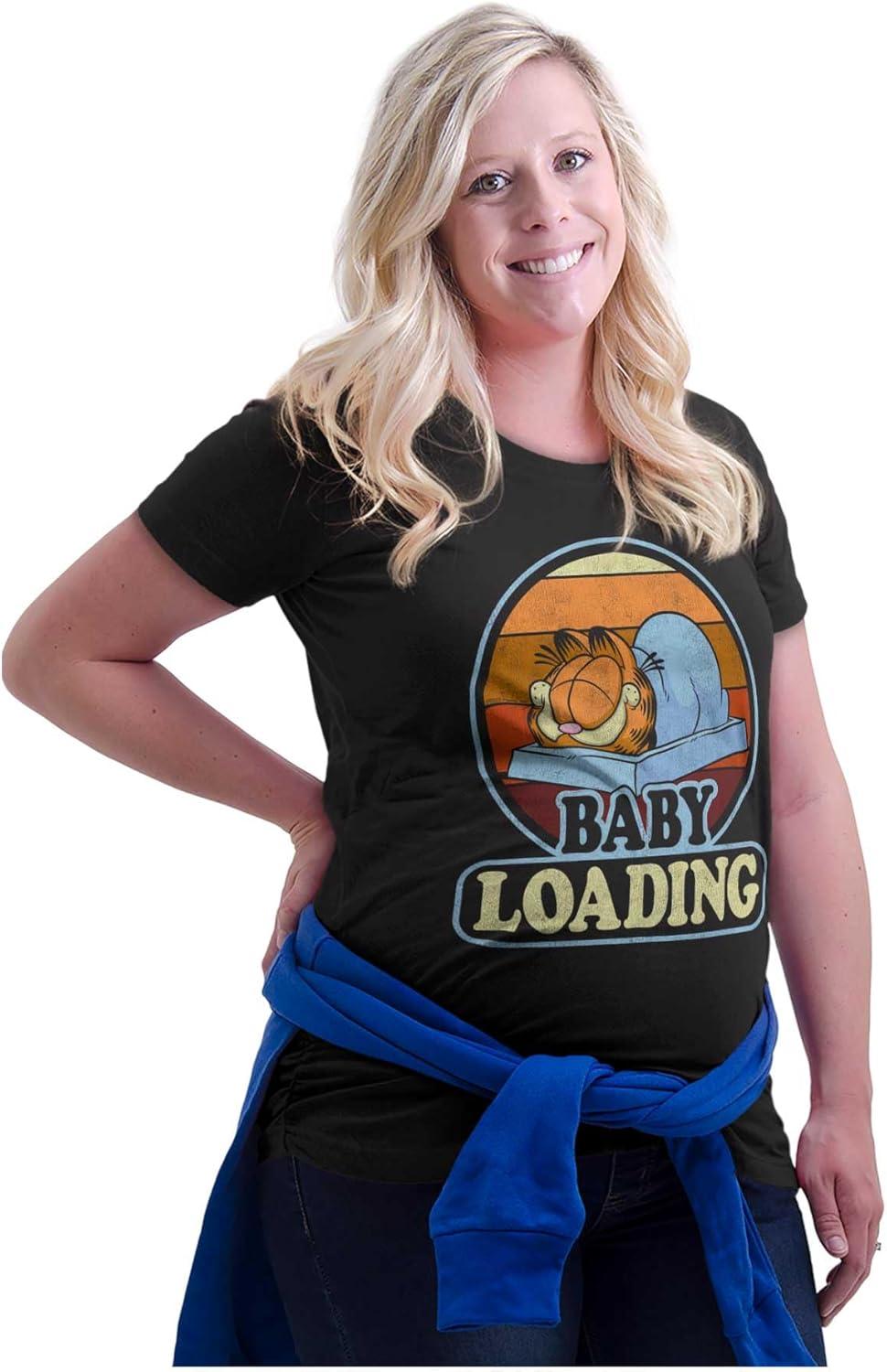 imageWomens Maternity Retro Garfield Cartoon Baby Loading T Shirt TeeBlack