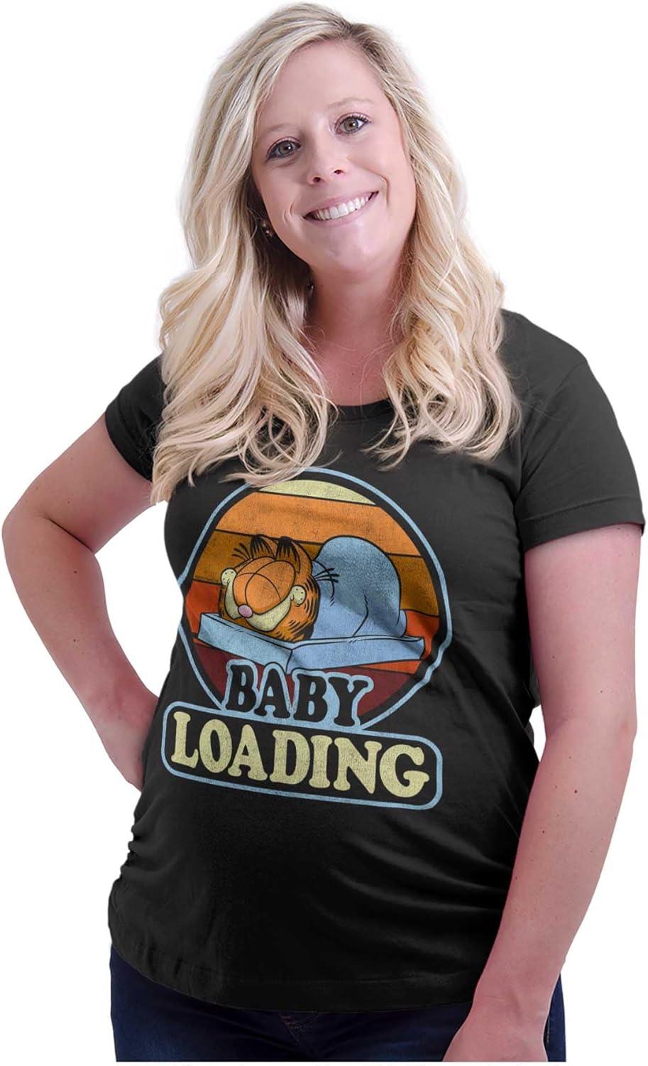 imageWomens Maternity Retro Garfield Cartoon Baby Loading T Shirt TeeBlack