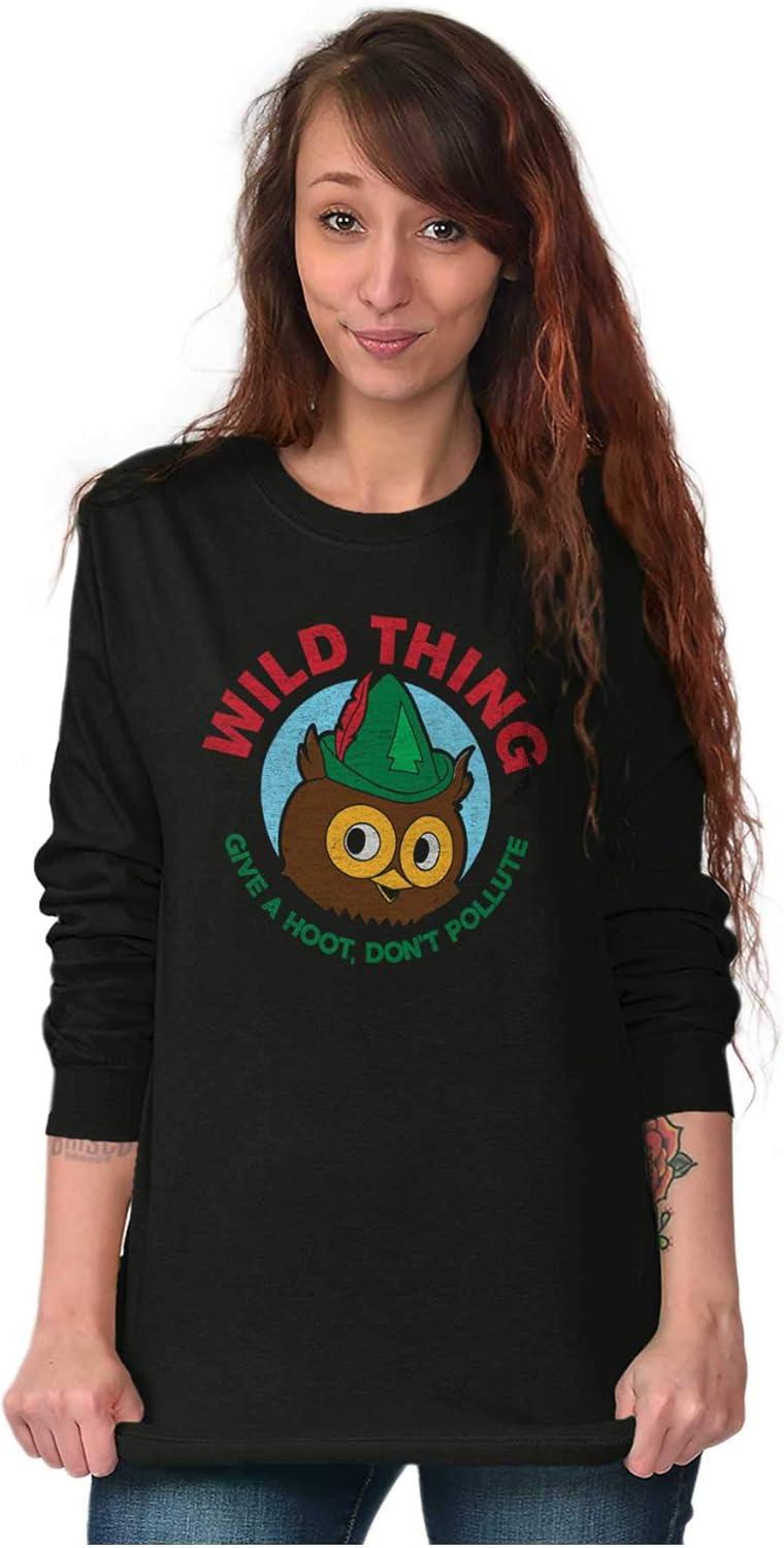 imageWoodsy Owl Wild Thing Dont Pollute Long Sleeve Tshirt Men WomenBlack