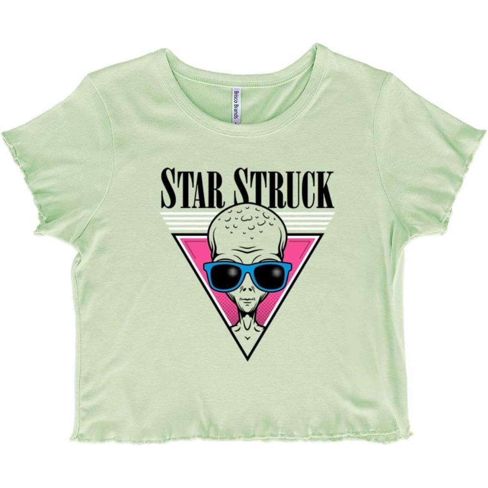 imageAlien Sunglasses Cool Funny UFOs Juniors Lettuce Trim Crop Top Womens Baby TeeMint Green