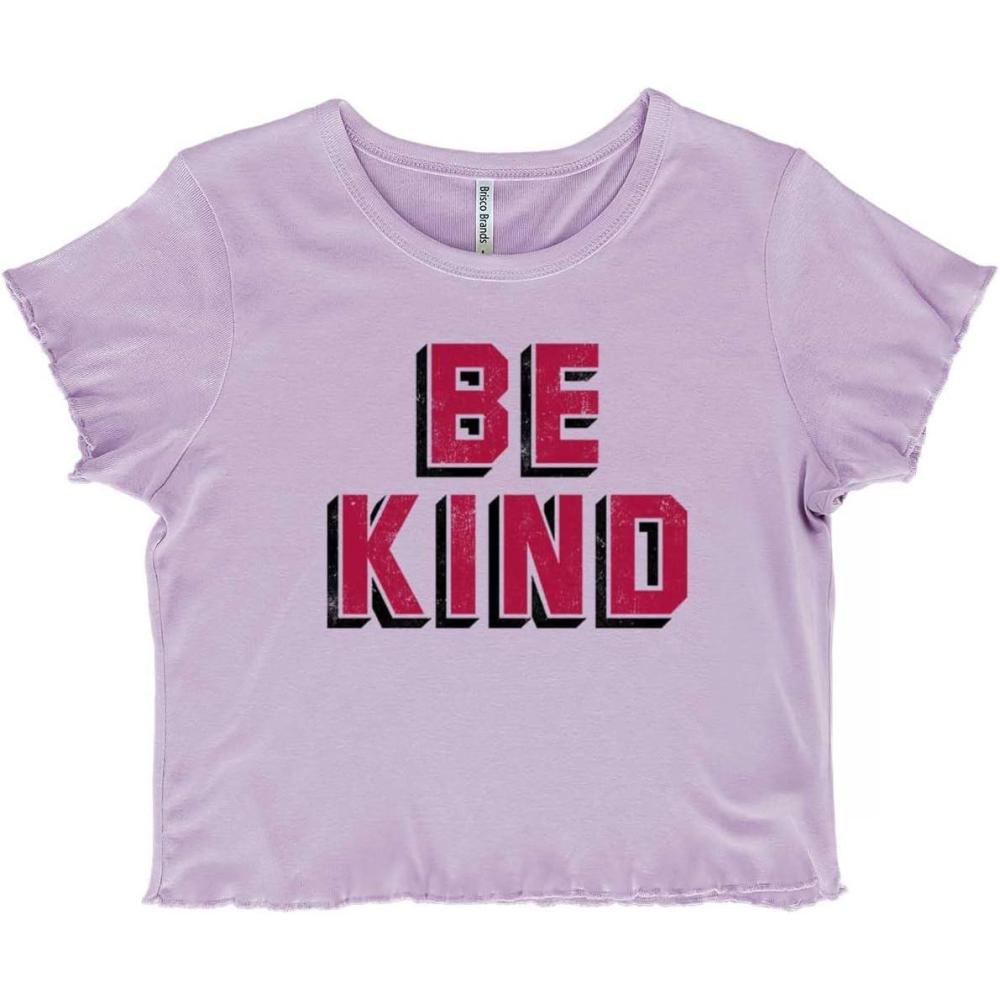 imageBe Kind Happy Peace Love Inspiring Juniors Lettuce Trim Crop Top Womens Baby TeeOrchid