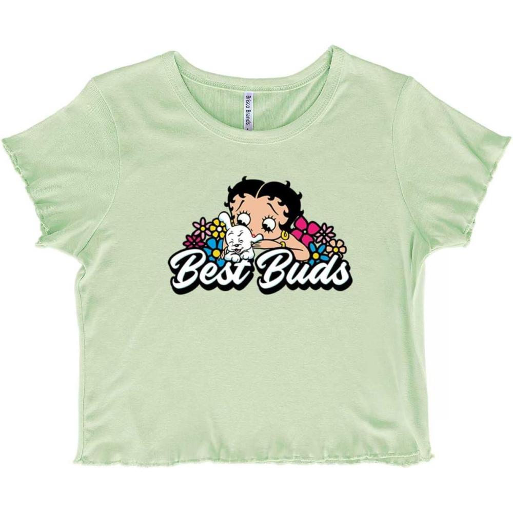 imageBetty Boop Pudgy The Dog Best Buds Juniors Lettuce Trim Crop Top Womens Baby TeeMint Green