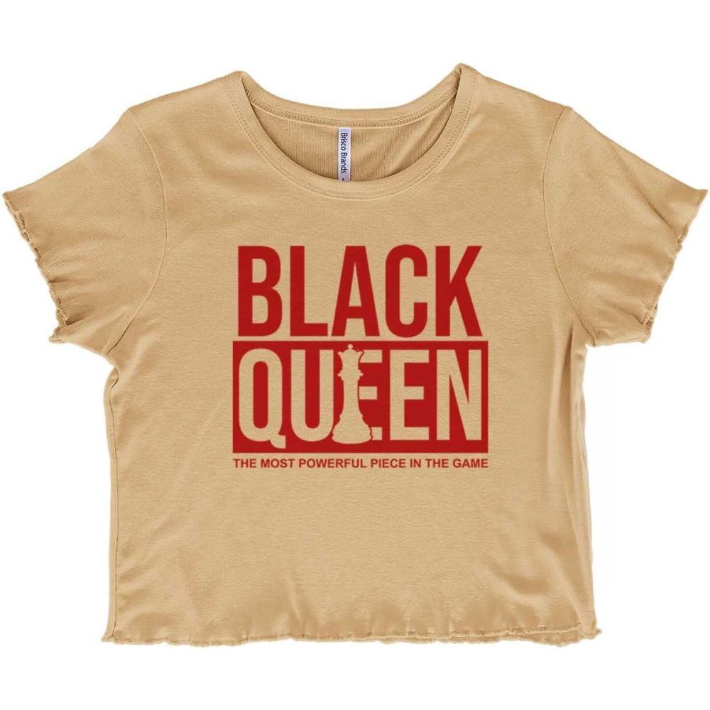 imageBlack Queen Dope Melanated Feminist Juniors Lettuce Trim Crop Top Womens Baby TeeOatmeal