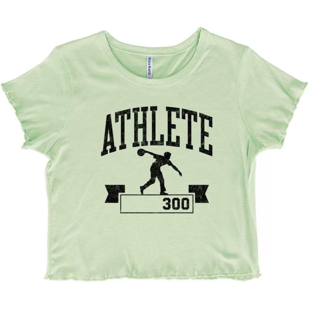 imageBowling Team Varsity League Cool Juniors Lettuce Trim Crop Top Womens Baby TeeMint Green