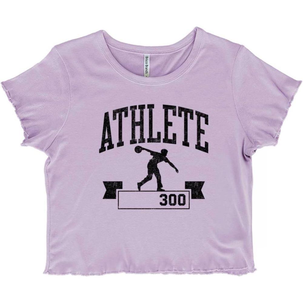 imageBowling Team Varsity League Cool Juniors Lettuce Trim Crop Top Womens Baby TeeOrchid