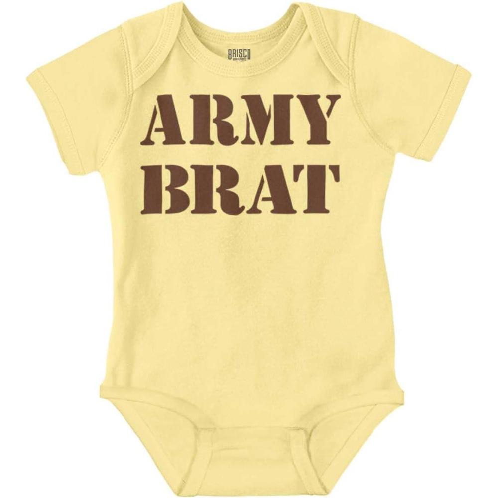 imageBrisco Brands Army Brat Funny Military USA Child Baby Romper Boys or GirlsBanana