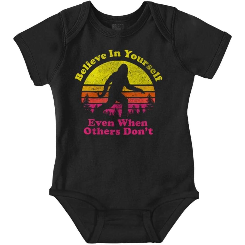 imageBrisco Brands Believe In Yourself Bigfoot Sasquatch Baby Romper Boys or GirlsBlack