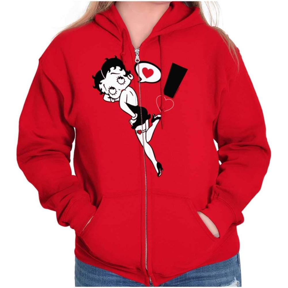 imageBrisco Brands Betty Boop Love Heart Exclamation Zip Hoodie Sweatshirt WomenRed