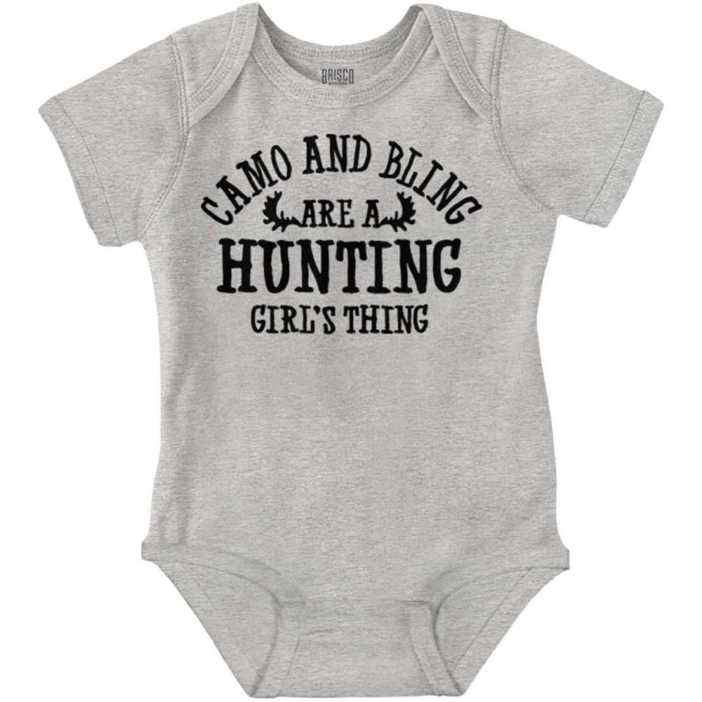 imageBrisco Brands Camo Bling Hunting Girls Thing Baby Bodysuit Jumper GirlsHeather