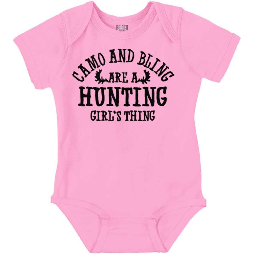 imageBrisco Brands Camo Bling Hunting Girls Thing Baby Bodysuit Jumper GirlsPink