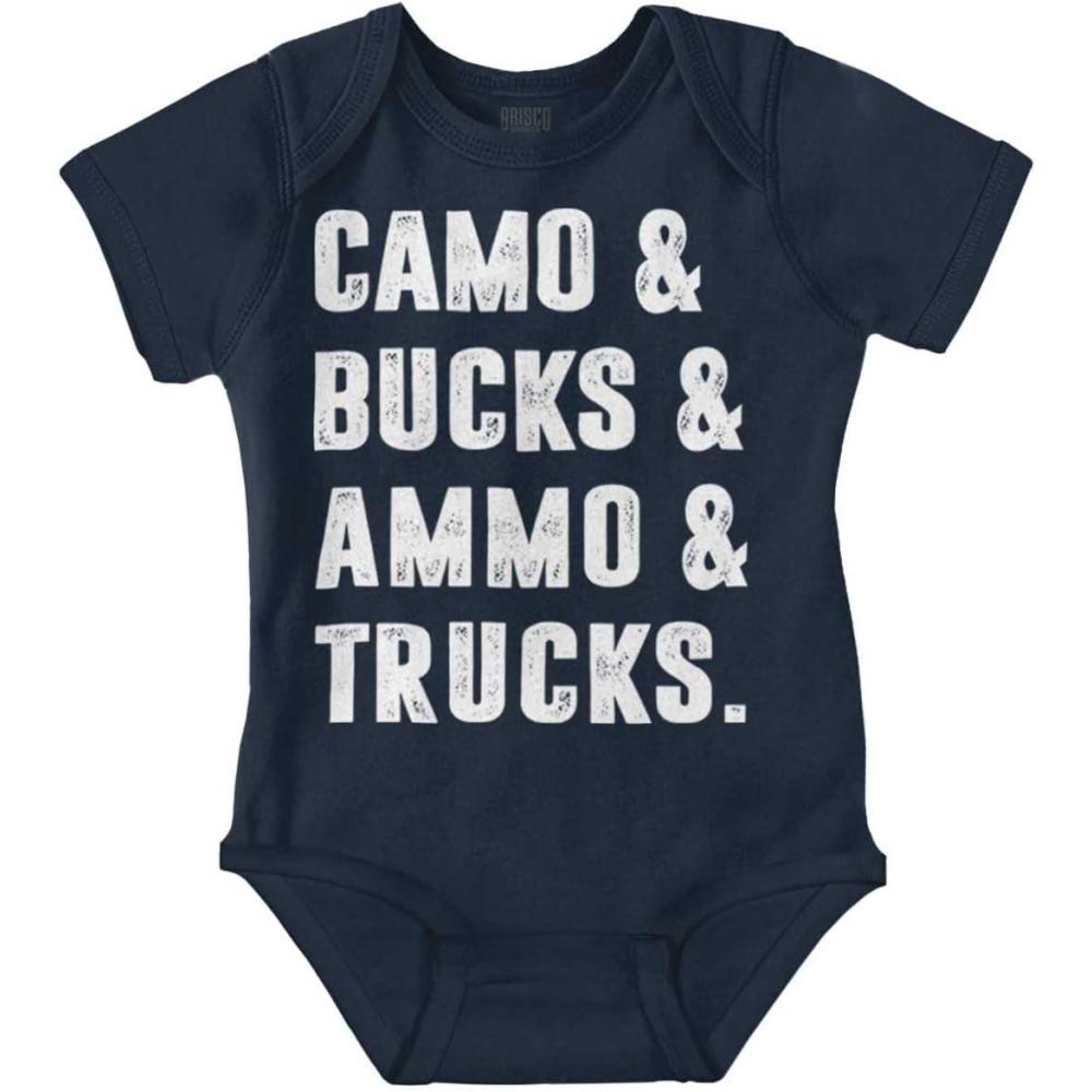 imageBrisco Brands Camo Bucks Trucks Cute Hunter Son Baby Bodysuit Jumper BoysNavy
